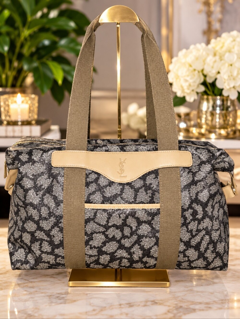 Yves Saint Laurent Giraffe Print Weekender Duffle Bag Vintage